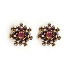 18k Yellow Gold Ruby and Diamond Earrings